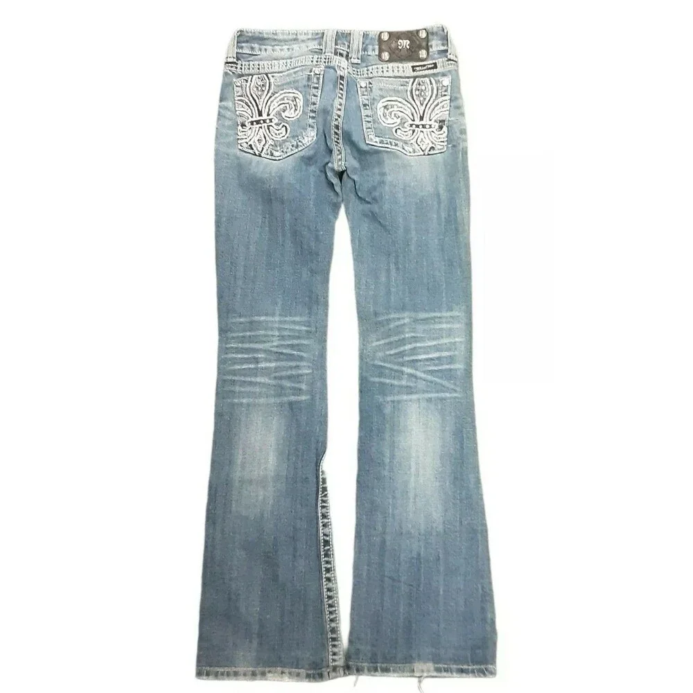 Miss Me Jeans Skinny Slim Fleur De lis Rhinestone Denim JP5109SK-2 Sz 27